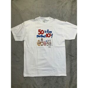 Vintage 1990's Over The Hill 50 Is Five Perfect Tens Y2K White Graphic T-shirt